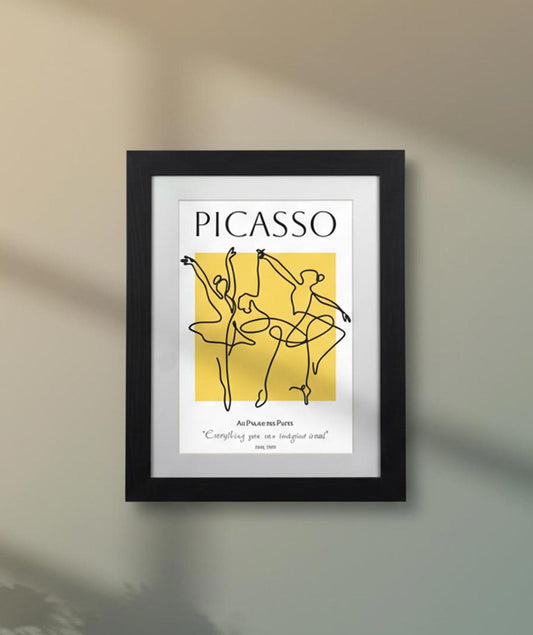 Picasso Ballerinas Framed Art Print 11"x14"- Abstract Dancers on Vibrant Yellow