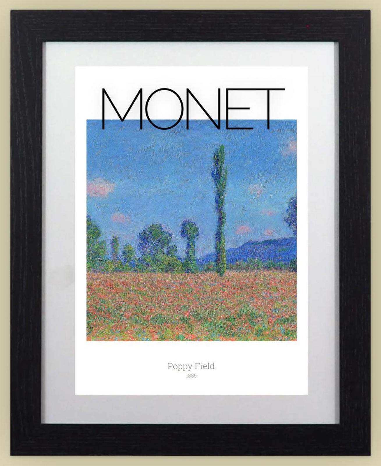 Framed Art Print Poppy Field by Claude Monet 11"x14" Frame, A4 Print