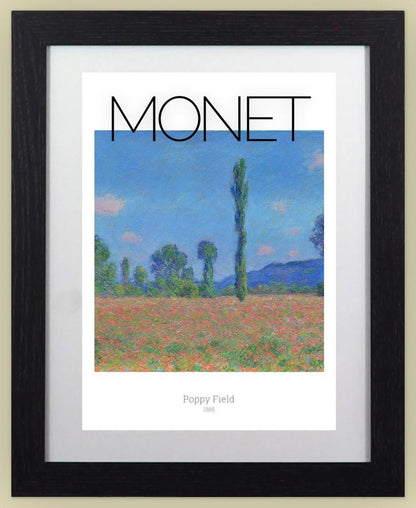 Framed Art Print Poppy Field by Claude Monet 11"x14" Frame, A4 Print