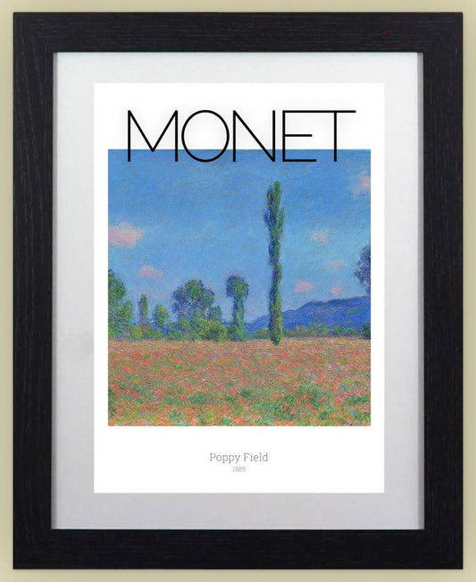 Framed Art Print Poppy Field by Claude Monet 11"x14" Frame, A4 Print