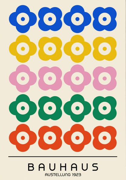 Bauhaus Inspired Floral Art Print: Modernist Blooms, Framed & Ready to Hang
