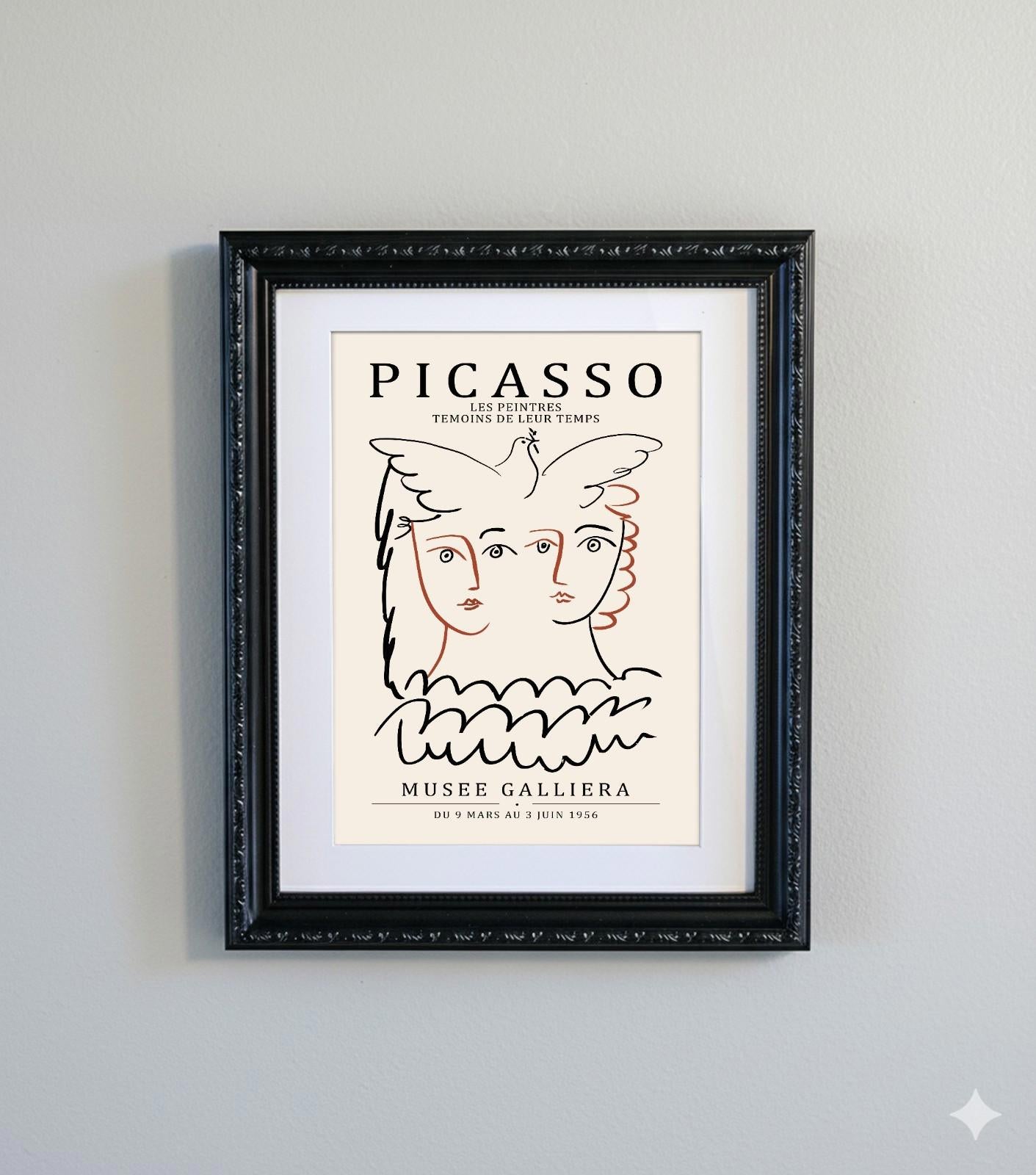 Framed Picasso Abstract Line Art Print  Black Ornate Frame Minimalist A4