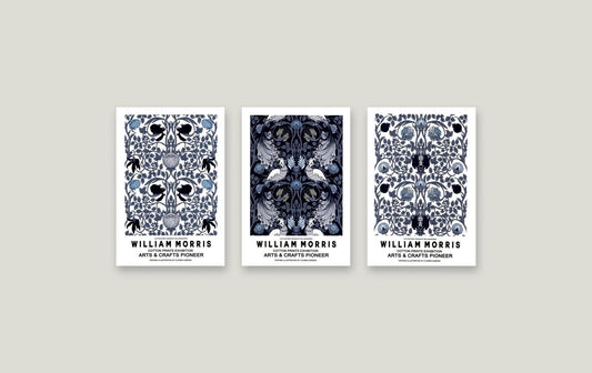 Set of 3 Framed William Morris Prints - Navy & White Arts and Crafts Gallery Wall