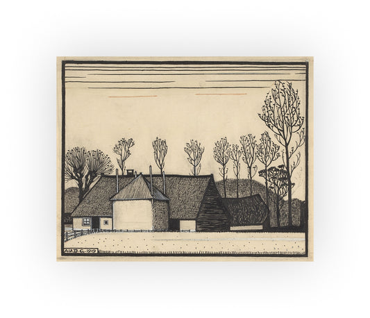 ulie de Graag Farm in the Snow Print - 1920 Dutch Woodcut