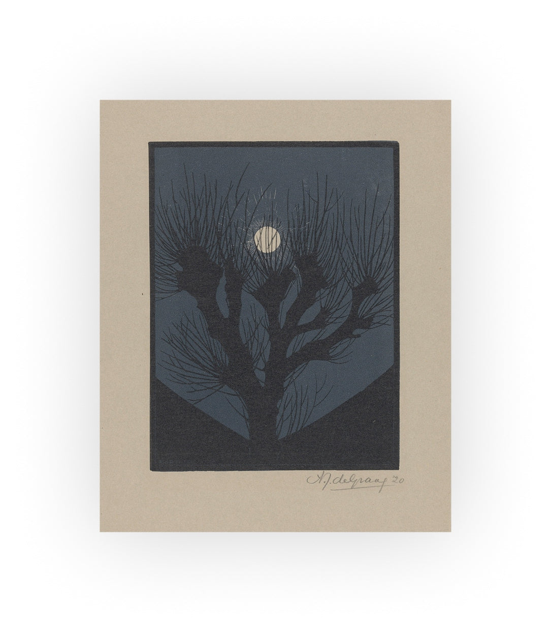 Julie de Graag Moonlight Print - 1920 Dutch Landscape Woodcut,