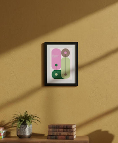 Bauhaus Modern Abstract Geometric Framed Poster Vibrant Pink & Green Art Print