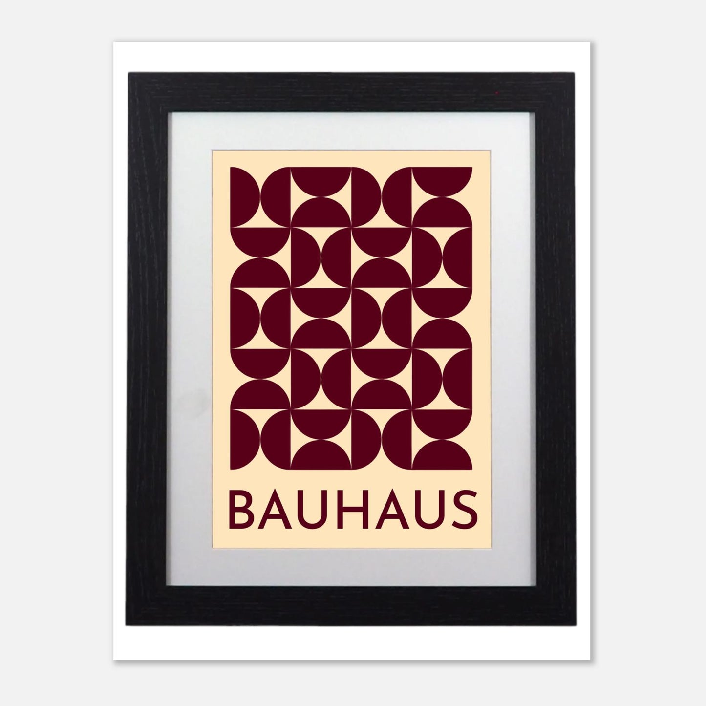 Timeless Bauhaus Geometric Art Print - Framed Modern Wall Decor in Warm Maroon & Cream