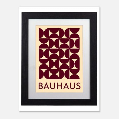Timeless Bauhaus Geometric Art Print - Framed Modern Wall Decor in Warm Maroon & Cream