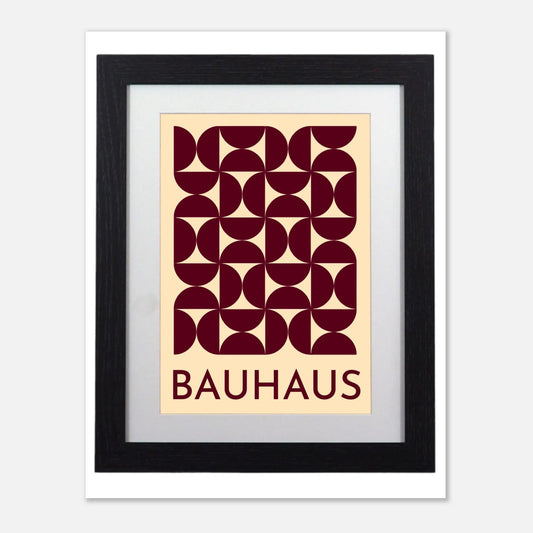 Timeless Bauhaus Geometric Art Print - Framed Modern Wall Decor in Warm Maroon & Cream