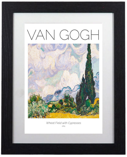 Framed Art Print Wheat Field with Cypresses by Van Gogh 11"x14" Frame, A4 Print