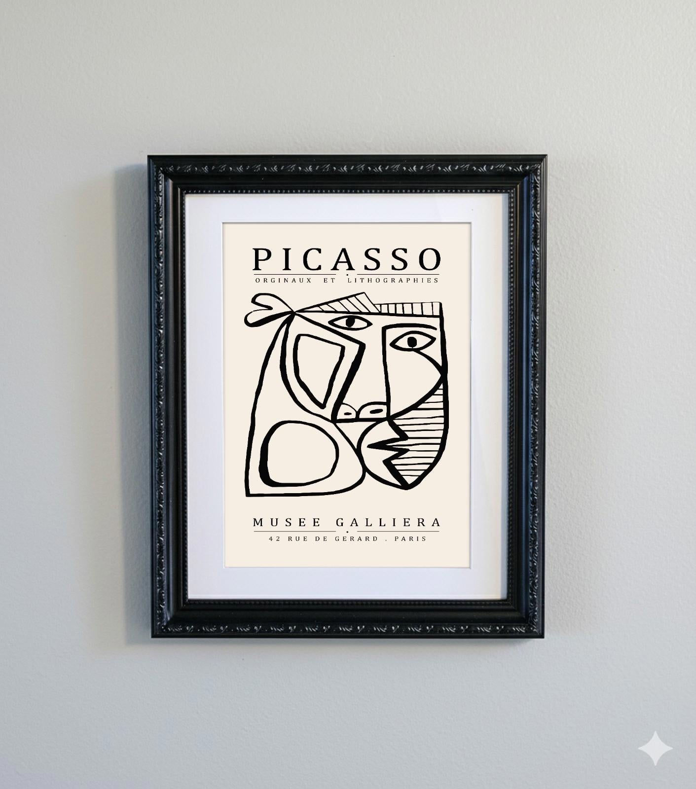 Framed Picasso Abstract Line Art Print Black Ornate Frame Minimalist A4