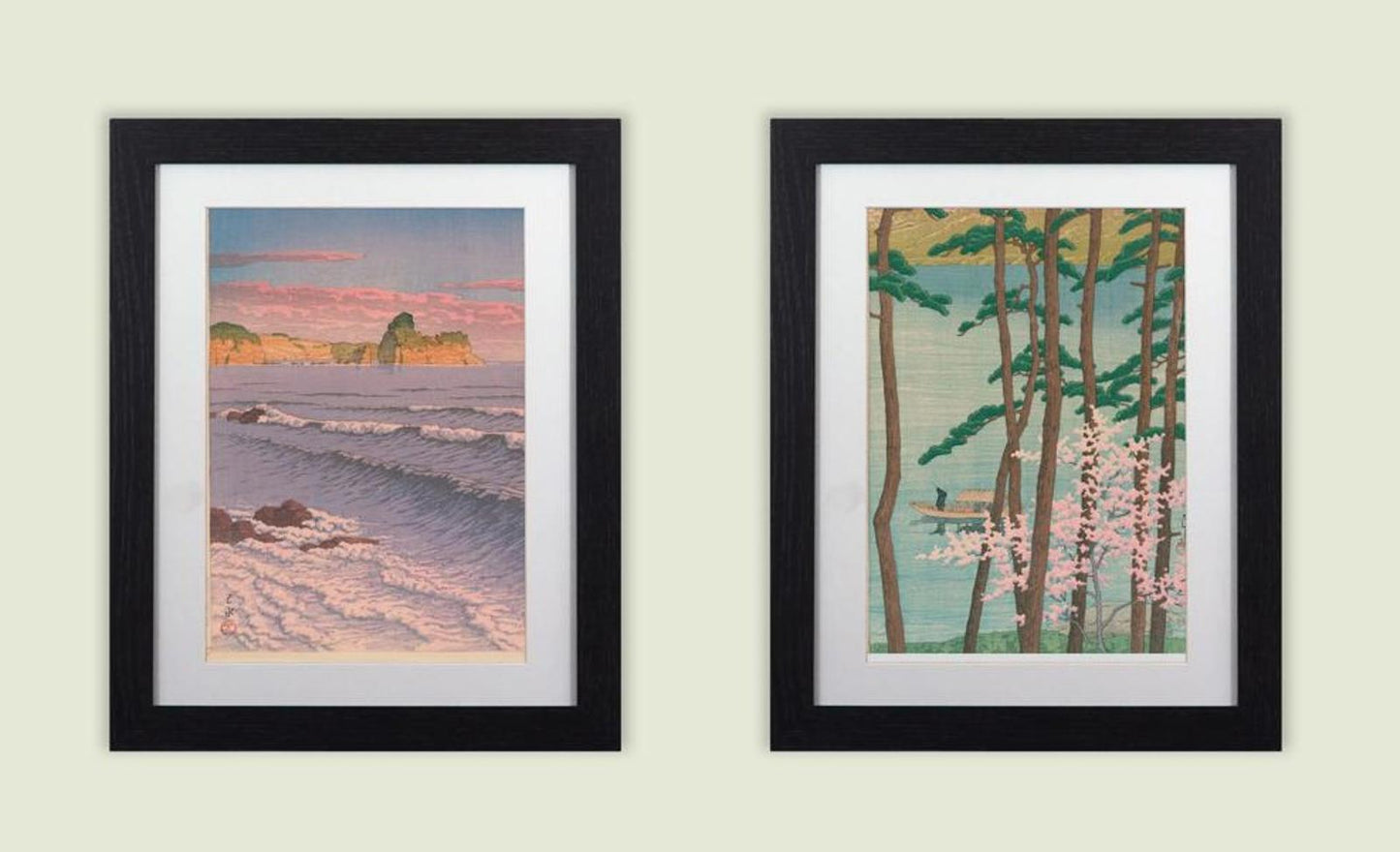 Set of 3 Japanese Woodblock Kawase Framed Prints  Landscape Art 11"x14" Frame