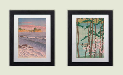 Set of 3 Japanese Woodblock Kawase Framed Prints  Landscape Art 11"x14" Frame
