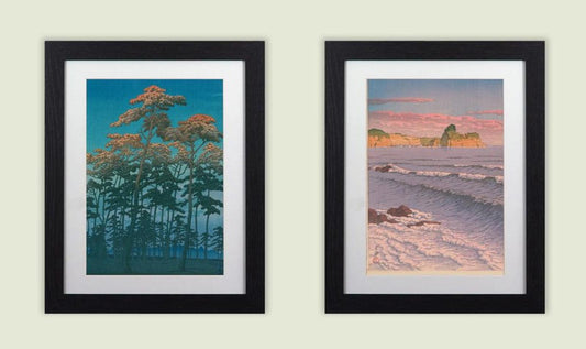Set of 3 Japanese Woodblock Kawase Framed Prints  Landscape Art 11"x14" Frame