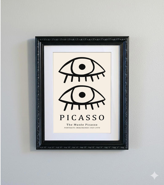 Framed Picasso Abstract Line Art Print  Black Ornate Minimalist A4