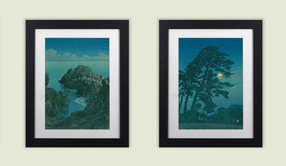 Set of 3 Kawase Framed Prints - Moonlit Night Woodblock Collection 11"x14" Frame