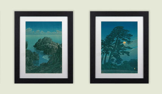 Set of 3 Kawase Framed Prints - Moonlit Night Woodblock Collection 11"x14" Frame