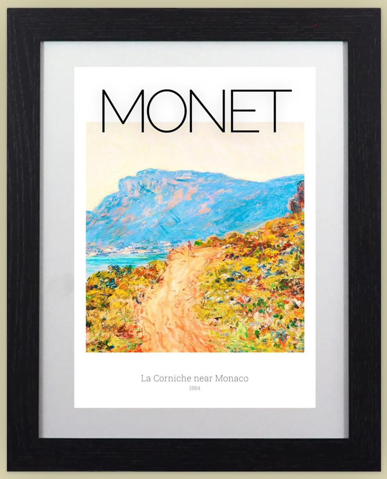 Framed Art Print - La Corniche near Monaco by Monet - 11"x14" Frame, A4 Print