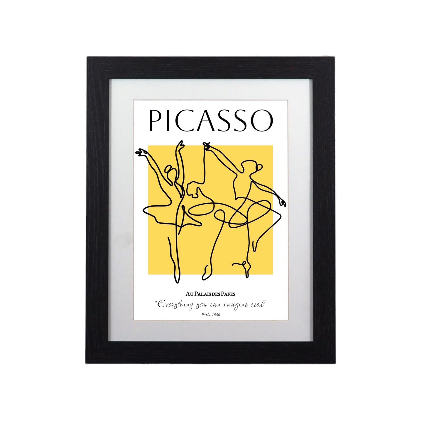 Picasso Ballerinas Framed Art Print 11"x14"- Abstract Dancers on Vibrant Yellow