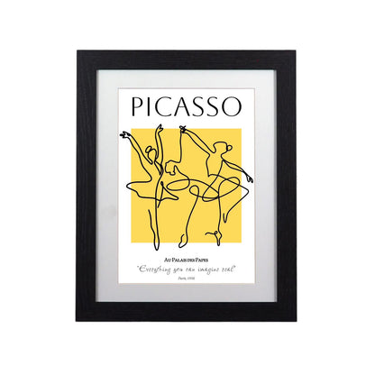 Picasso Ballerinas Framed Art Print 11"x14"- Abstract Dancers on Vibrant Yellow