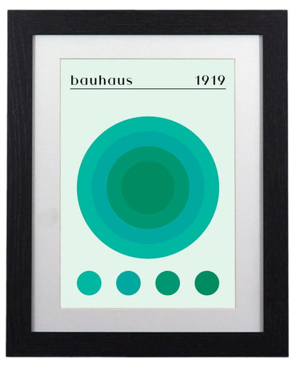 Bauhaus 1919 Inspired Framed Poster Teal & Green Gradient Circle Art Print