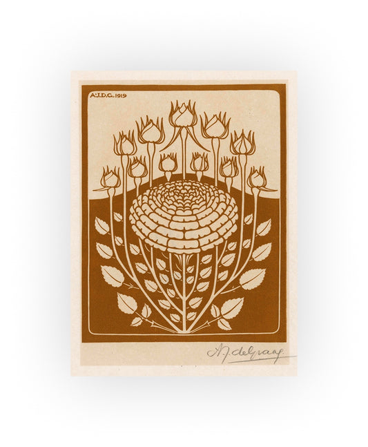Julie de Graag Floral Woodcut - 1919 Decorative Flower Study, Botanical Art Nouveau,