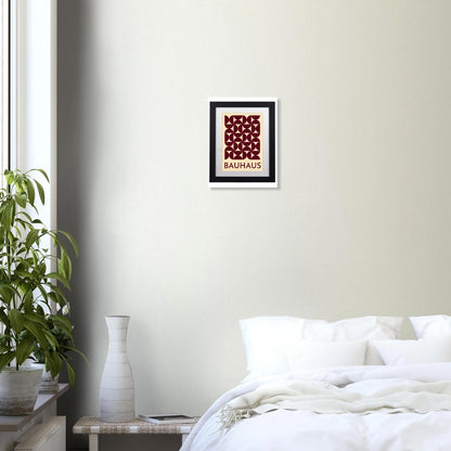 Timeless Bauhaus Geometric Art Print - Framed Modern Wall Decor in Warm Maroon & Cream