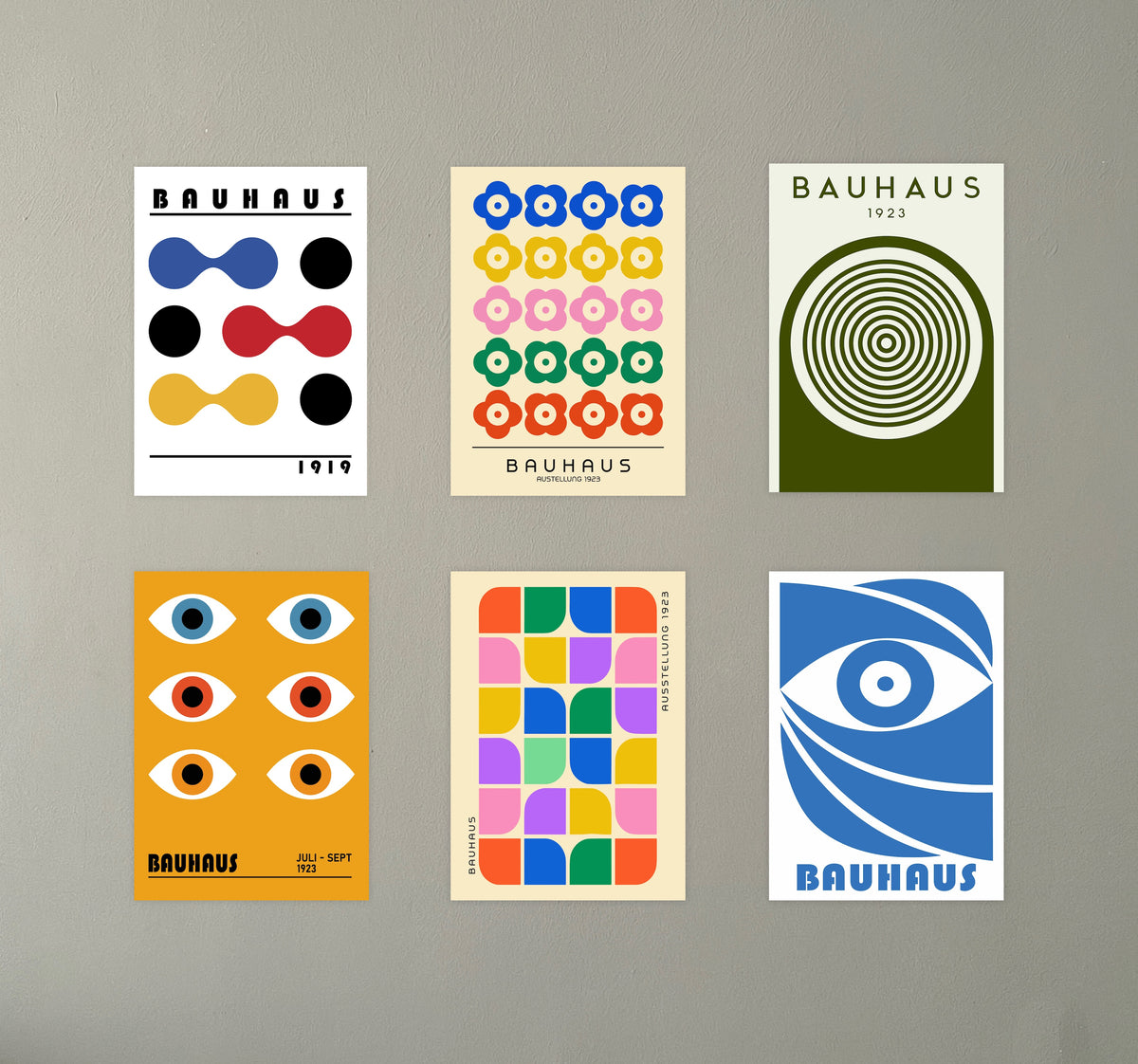 Set of 6 Bauhaus Exhibition Poster Prints – Retro Geometric Wall Art (Unframed A4/A3)