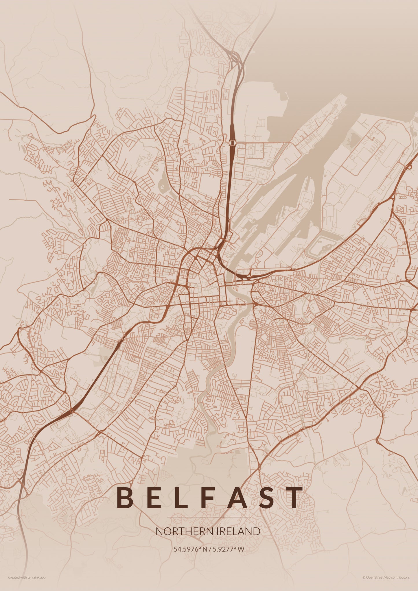 Belfast City Map Print - Copper Edition A4 A3