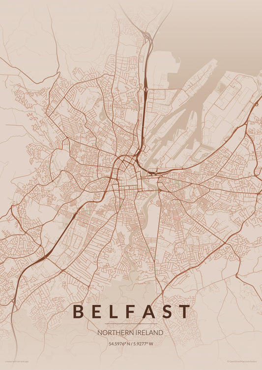 Belfast City Map Print - Copper Edition A4 A3