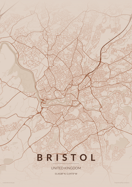 Bristol City Map Print - Copper Edition