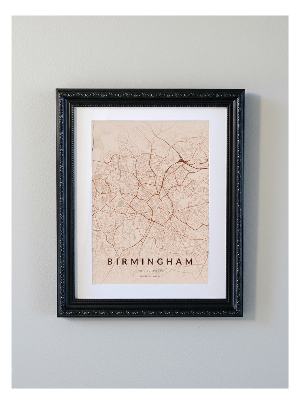 Ornate Framed Birmingham City Map Print - Copper Edition A4 Poster - Black Decorative Frame