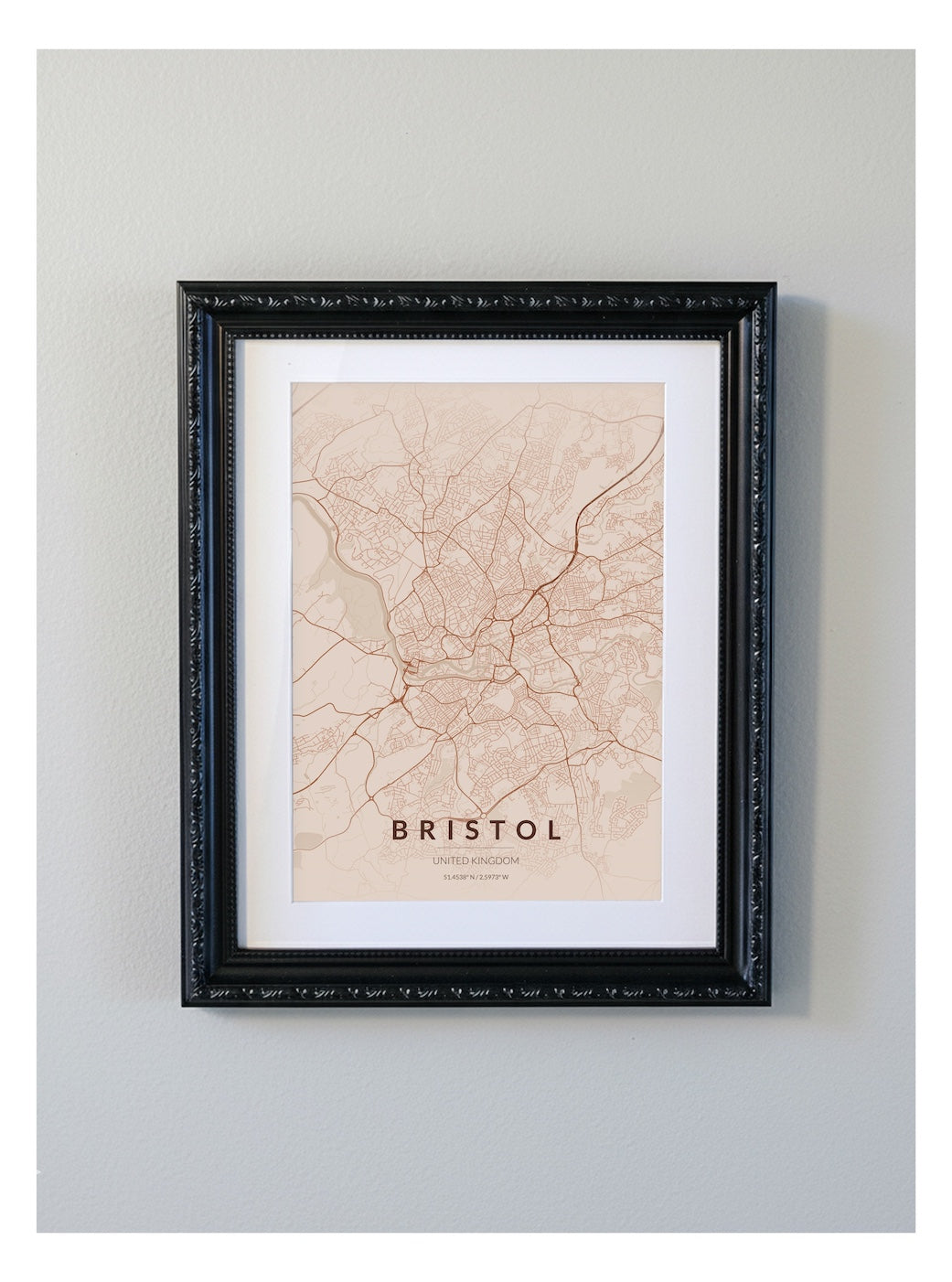 Ornate Framed Bristol City Map Print - Copper Edition A4 Poster - Black Decorative Frame