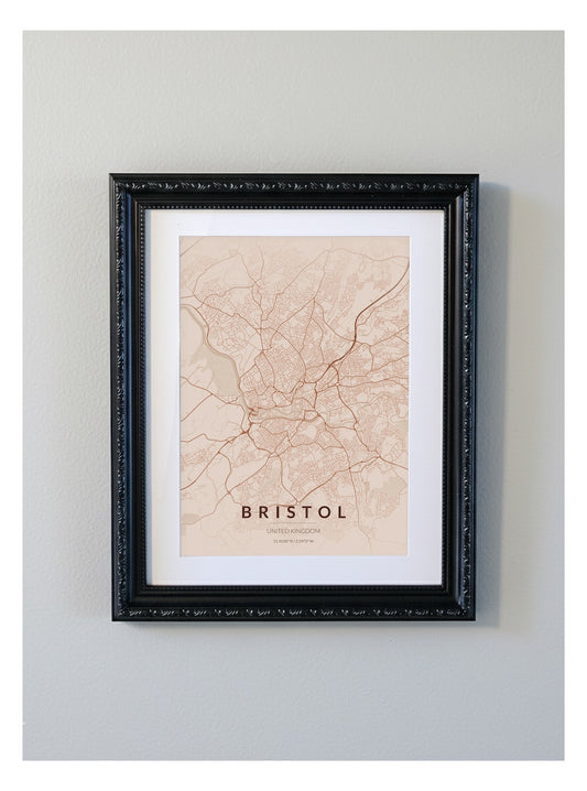 Ornate Framed Bristol City Map Print - Copper Edition A4 Poster - Black Decorative Frame