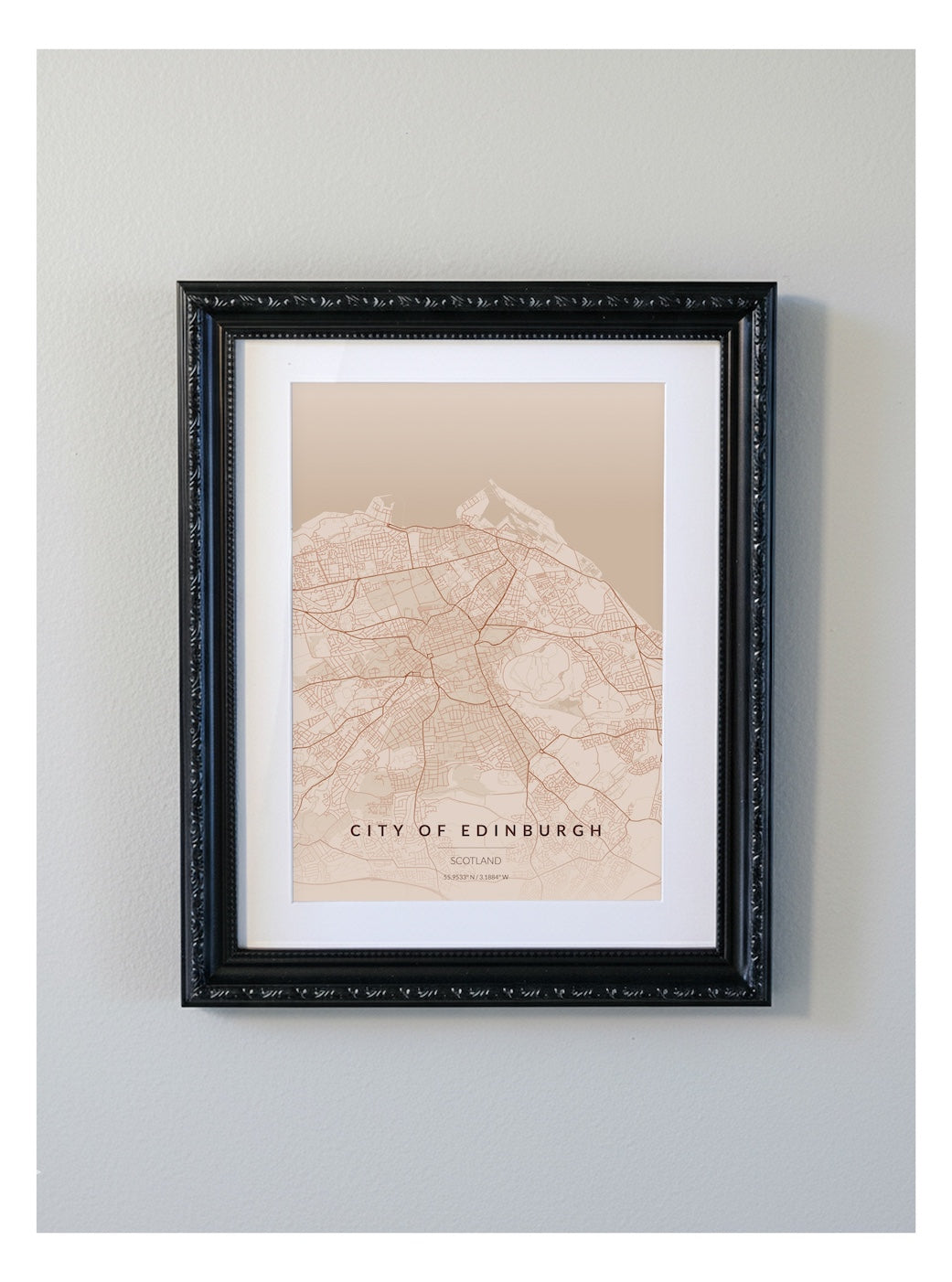 Ornate Framed Edinburgh City Map Print - Copper Edition A4 Poster - Black Decorative Frame