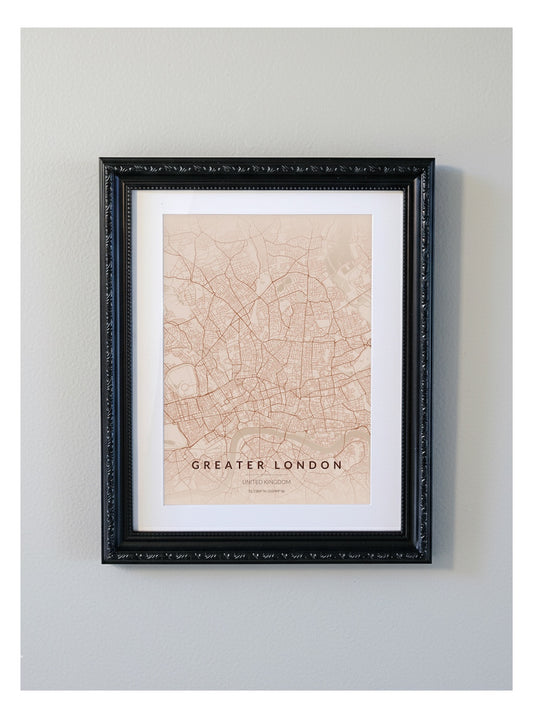 Ornate Framed London City Map Print - Copper Edition A4 Poster - Black Decorative Frame
