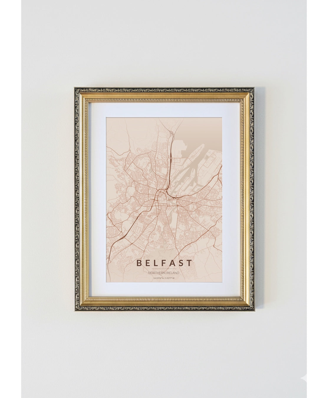 Antique Gold Framed Belfast City Map Print  Copper Edition A4 Poster