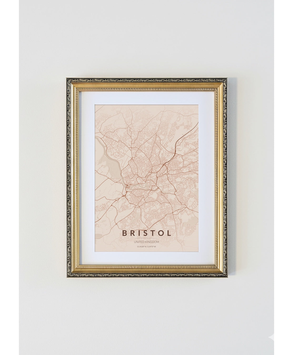 Antique Gold Framed Bristol City Map Print  Copper Edition A4 Poster