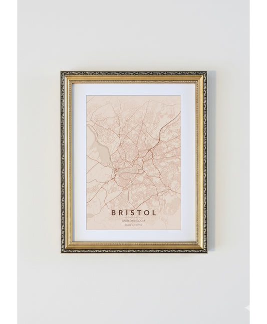 Antique Gold Framed Bristol City Map Print  Copper Edition A4 Poster