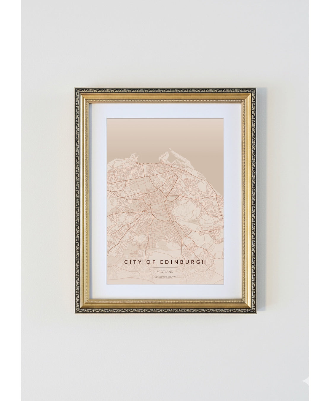 Antique Gold Framed Edinburgh City Map Print  Copper Edition A4 Poster