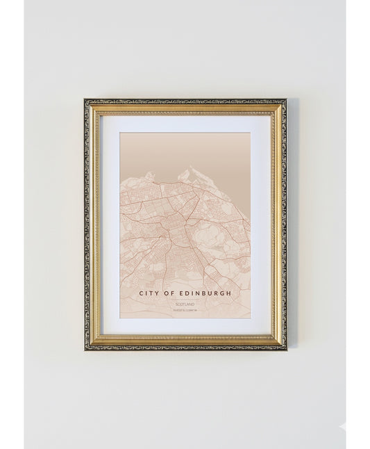 Antique Gold Framed Edinburgh City Map Print  Copper Edition A4 Poster