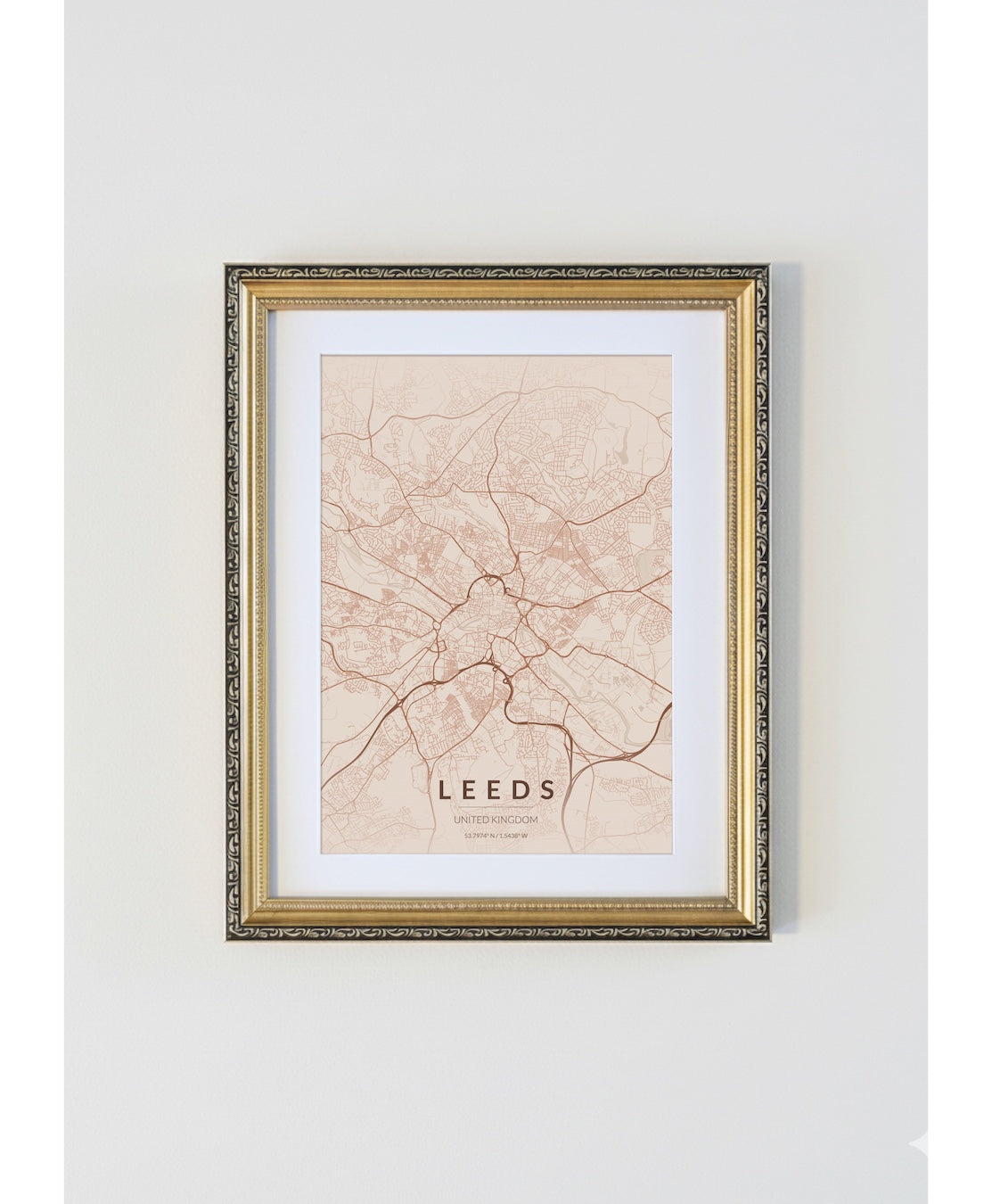 Antique Gold Framed Leeds City Map Print  Copper Edition A4 Poster