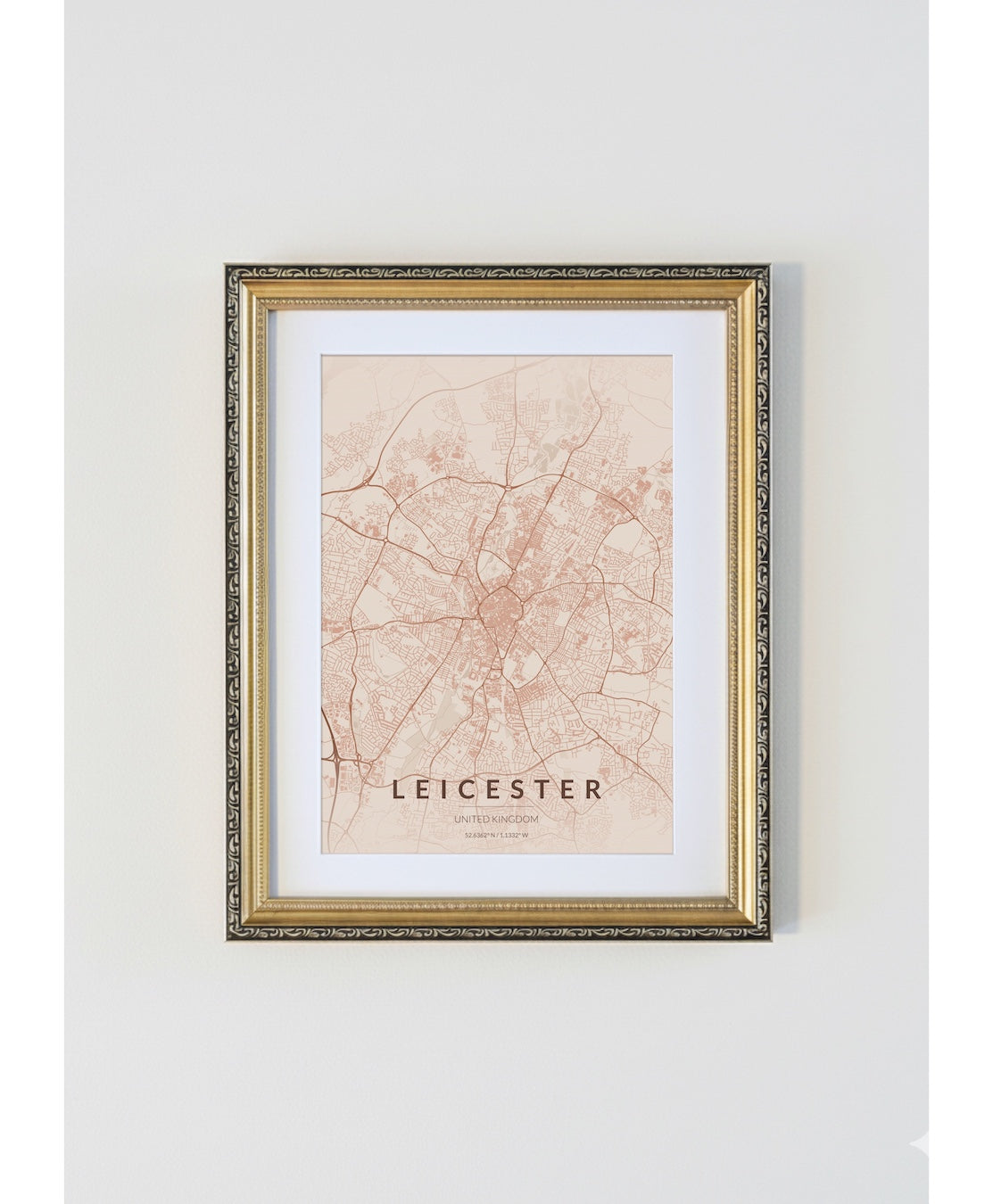 Antique Gold Framed Leicester City Map Print  Copper Edition A4 Poster