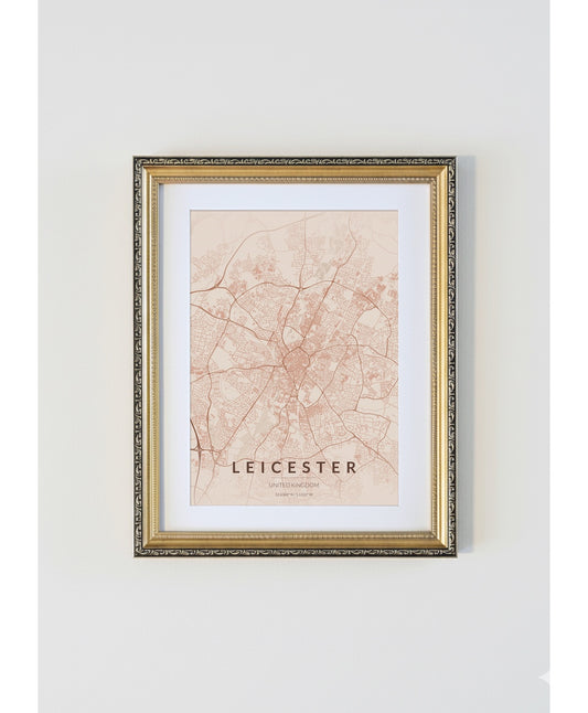 Antique Gold Framed Leicester City Map Print  Copper Edition A4 Poster