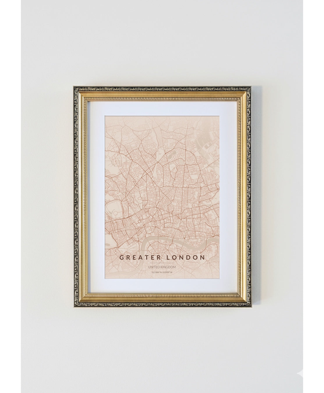 Antique Gold Framed London City Map Print  Copper Edition A4 Poster