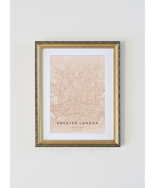 Antique Gold Framed London City Map Print  Copper Edition A4 Poster