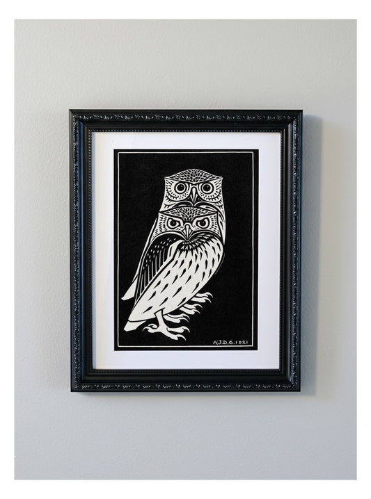 Julie de Graag Owls Decorative Framed Print - 1921 Dutch Woodcut