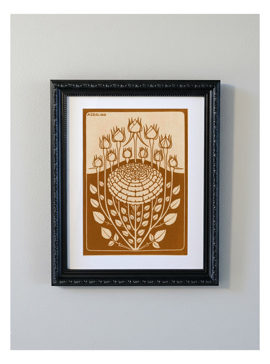 Julie de Graag Floral Woodcut Decorative Framed Print - 1919 Decorative Flower Botanical Art Nouveau