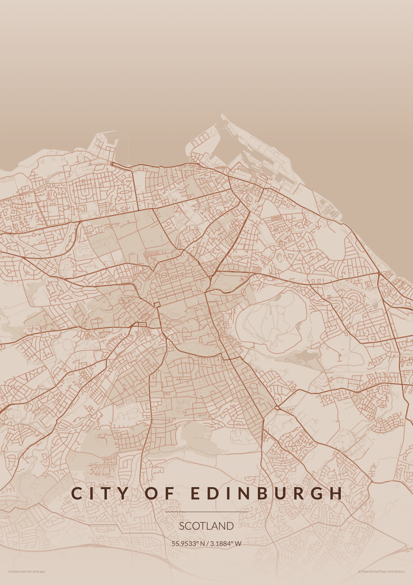 Edinburgh City Map Print - Copper Edition