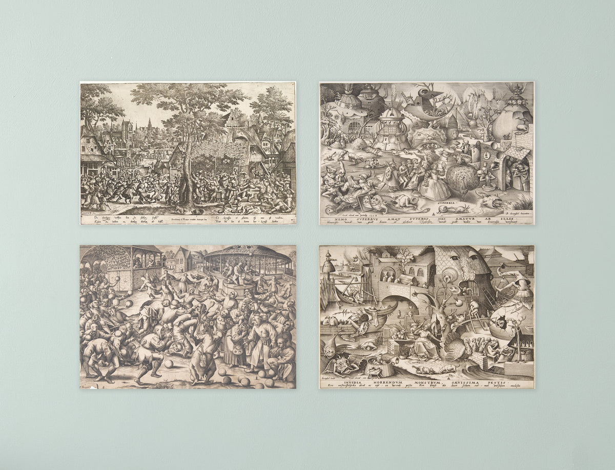Set of 4 Pieter Bruegel Engraving Prints – Renaissance Wall Art (Unframed A4/A3)